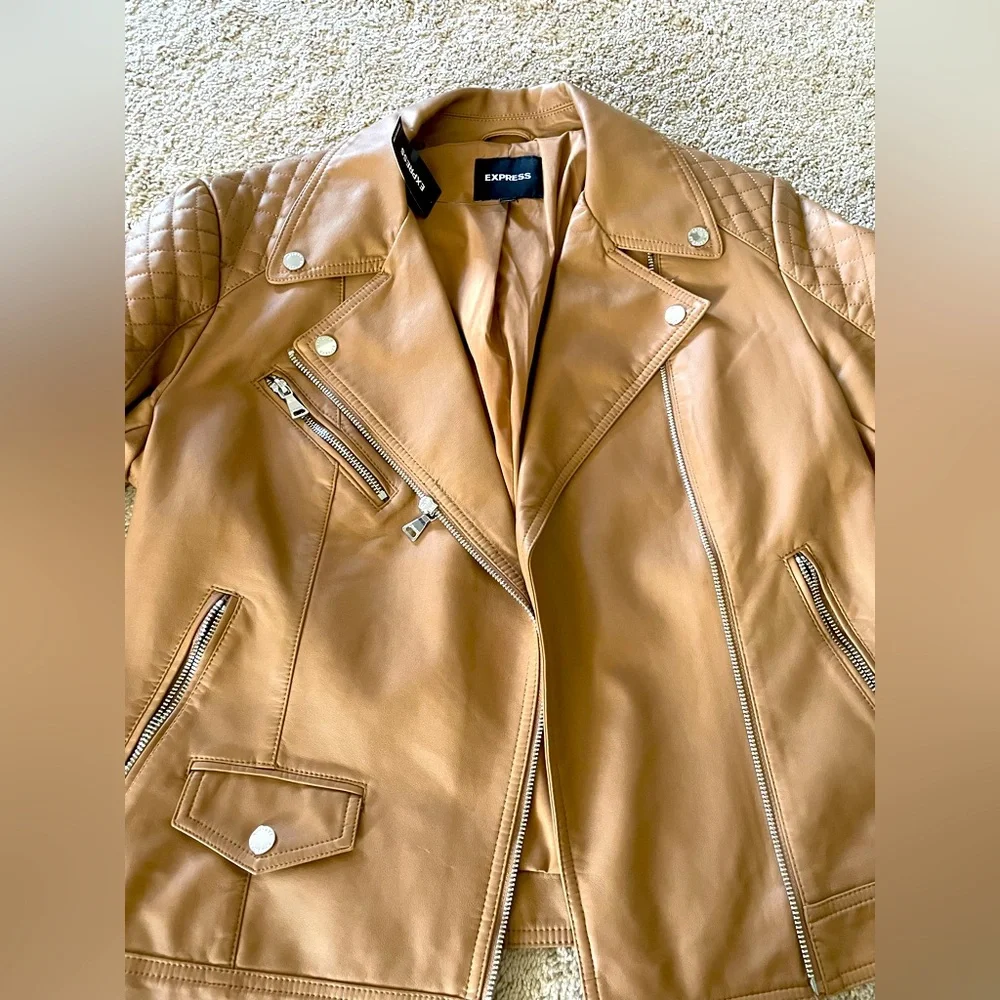 NWT- express tan leather jacket - Picture 2 of 9